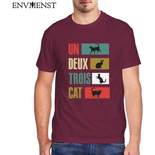 100 Cotton Funny Cat T Shirts Men Clothing Un Deux Trois Cat Graphic Tees Vintage Shirts Mens Tops Casual Oversized Streetwear