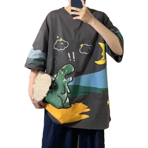 Men T-shirt Casual Polyester Short Sleeve Men T-shirt Round Neck Polyester Loose Fit Cartoon T Shirt Couple Ovrersiezed Men Top