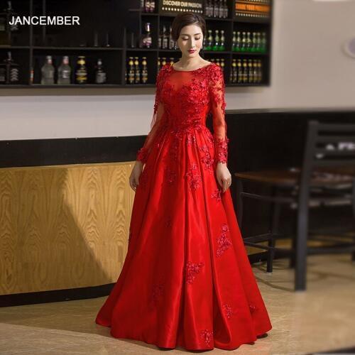 J66409 jancember evening dress for girls o-neck lace up appliques red wedding party dress elegant emirald вечернее платье 2019