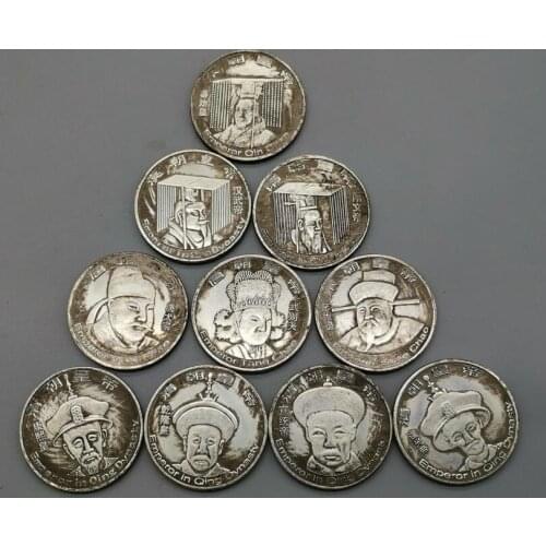China White copper archaize Ten emperors Commemorative coins crafts statue A set