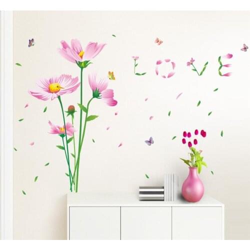 Beautiful daisy flowers love wall decals home decorative stickers wedding party living bedroom mural art 3d post wallpaper 060