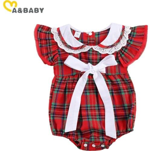 Ma&Baby 0-18M Christmas Newborn Infant Baby Girl Romper Red Plaid Ruffles Jumpsuit Peter Pan Collar Bow New Year Baby Clothes