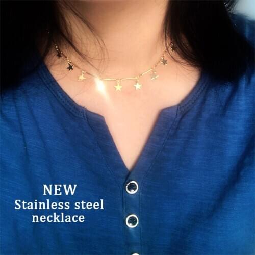 Fashion Non-Fading Women Stainless Steel Stick Chain Star Gold Tassel Choker Necklaces Pendants Femme Jewelry Kpop Collare Gift