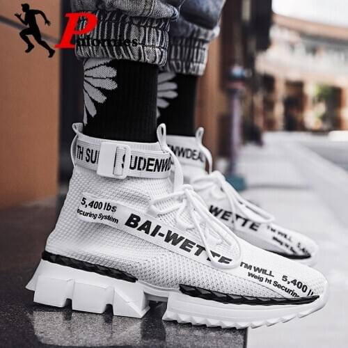 PULOMIES Men Sneakers Tennis Sport Shoes Ankle Boots High-cut Platform Casual Shoes Men Walking Trainer Running Shoes Size 47