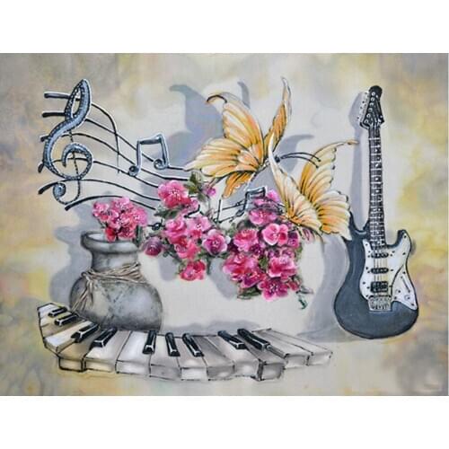 Full DIY Diamond Painting Kit violin and flower Cross Stitch Diamond Embroidery Still Life Pattern Rhinestones Mosaic Home Decor