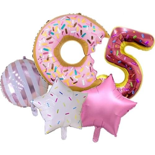 Donut Aluminum Film Balloon Combination Baby Birthday Party Decorations Five-pointed Star Wave Dot Latex Balloon Candy