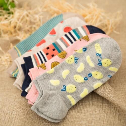 5 Pairs New summer women Ctue Fruits Banana Casual ankle cotton socks boat sock slippers harajuku EUR35-40