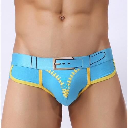 New product cotton printed mens briefs U convex pocket zipper pure cotton mens underwear