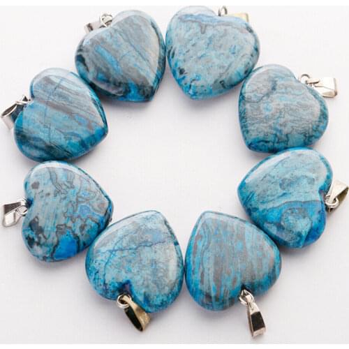 1pcs Blue Natural Stone Crystal Heart Necklace Pendant for Jewelry Making