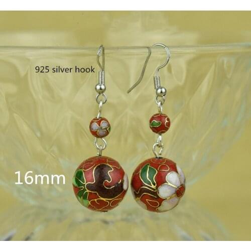 Handmade Polished Cloisonne Filigree Colorful 16mm Beaded Earrings Enamel Eardrop Jewelry 925 Silver Ear Hook Dangle Accessories