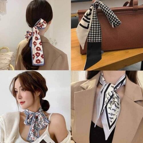 LATS Fashion Floral Print Scrunchies Solid Long Hair Ribbon for Women Ponytail Scarf Sweet Elastic Hair Band Hair Accessories