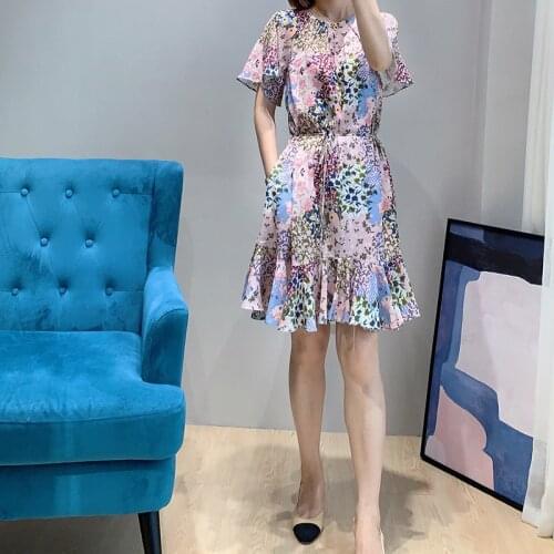 Romantic Pink Floral Print Flare Sleeves Mini Dress Size 0 -4 UK Collections NEW Summer