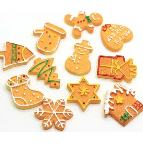 Resin Christmas Design Biscuit Flatback Resin Simulation Christmas Decoration Biscuit Diy Jewelry Making Findings