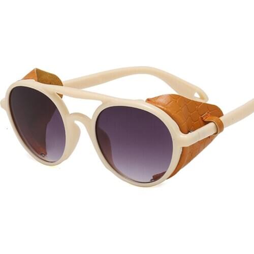 Vintage Punk Round Sunglasses Women Luxury Brand Designer Sun Glasses Men Leather Goggles Gothic Shields Gafas De Sol UV400