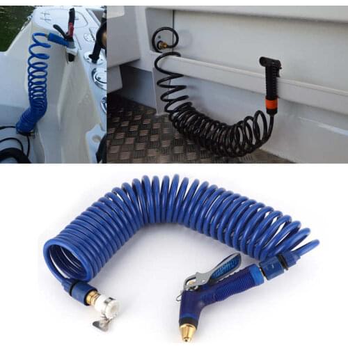 10m/32.8ft Coiled Hose + Trigger Nozzle + Adapter for Boat Ship Deck Washing Cleaning Hose Tool
