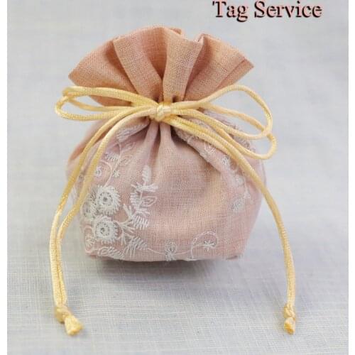 Drawstring Wedding Pouch 7x9.5cm Chocolate Candy Gift Bag Elegant Jewlery Fine Lace Precisely Exquisite Bag Can Do Tag and Logo