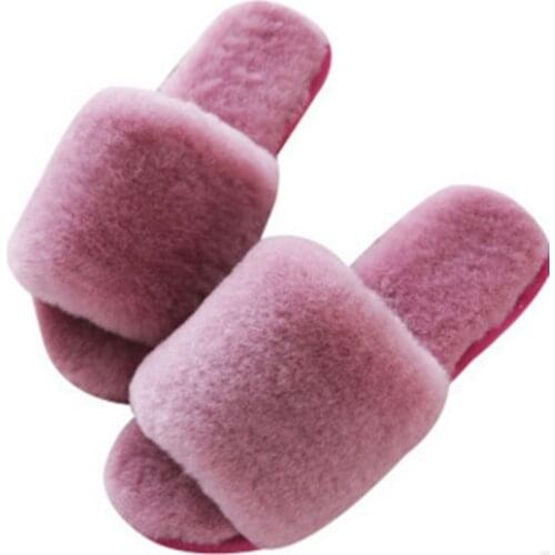 2020 natural sheepskin winter warm fur slippers plus size ladies home shoes indoor slippers wool slippers ladies casual slippers
