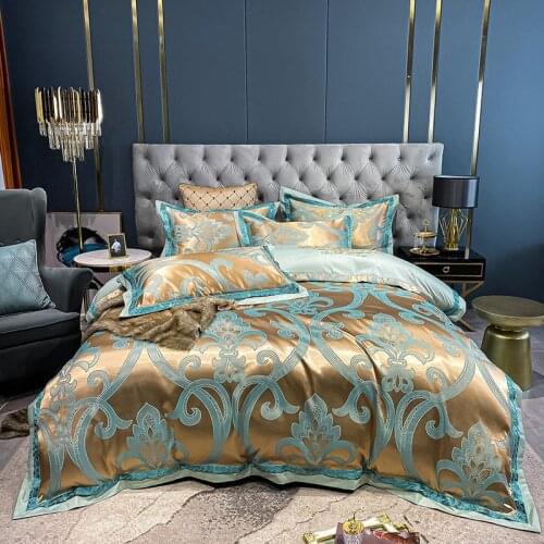 Vintage Luxury Silky Smooth Satin Jacquard Cotton Duvet Cover set Soft 4pcs Queen King Bedding set Cotton Bed Sheet Pillowcases