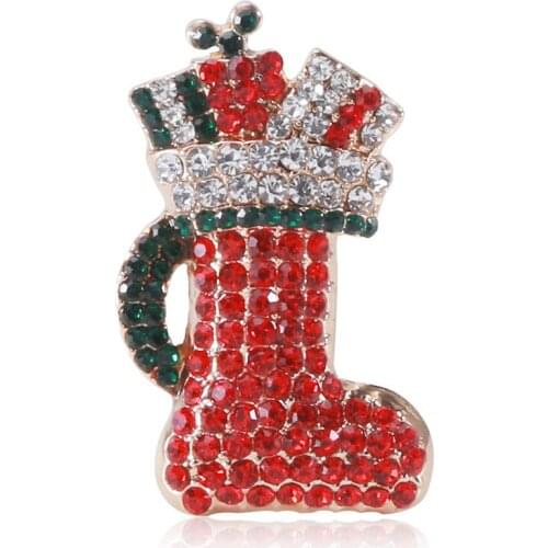 CINDY XIANG Cute Christmas Boots Brooches For Women Creative Rhinestone Pins Brooch Party Casual Accessories Christmas Gifts