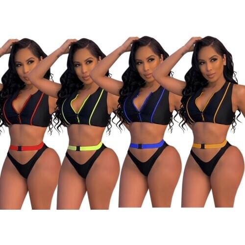 Women Two Piece Bikini Sets Strap Snap Button Sports Triangle Swimsuit Sexy Split Bikini Suits Female Beach Summer Bodysuits Set