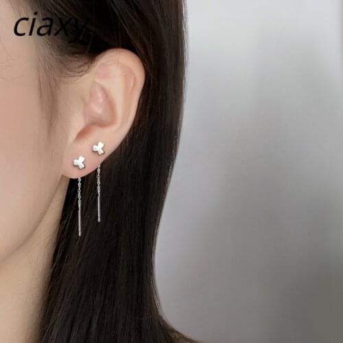 CIAXY 925 Sterling Silver Clover Earrings Female Forest Sweet Korean Little Fresh Leaf Tassel Flower Long Ear Line Jewelry