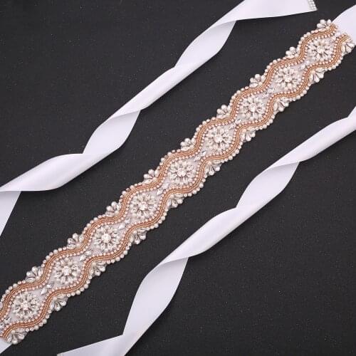 SESTHFAR WomenS Rhinestone Wedding Sash Bridal Belts Claer Crystal Beads Belt for Bridal Gowns
