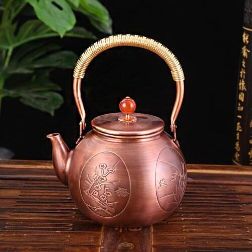1.3L Copper Kettle Handmade Red Copper Teapot Thickened Kettle Health Tea Set Crafts