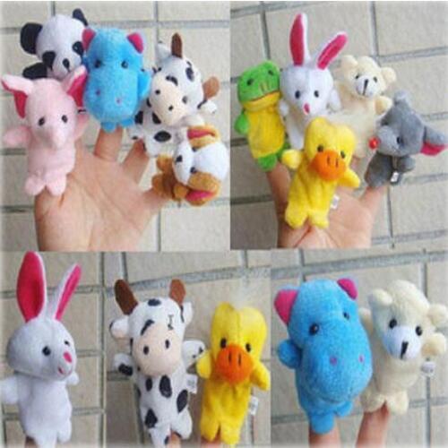 1000pcs DHL Cute Cartoon Animal Finger Puppet Biological Animal Finger Puppet Plush Toys Child Baby Favor Dolls 1 set=10pcs