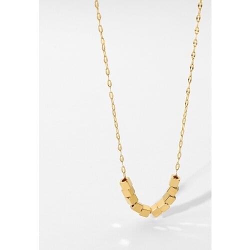 14k Gold Plated Stainless Steel Necklace For Women Multiple Small Square Bead Pendant Choker Collier Gifts