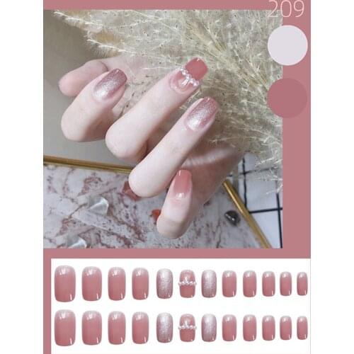 High Quality 24pcs Pearl Inlaid Nail Patch Glue Type Removable Short Paragraph Fashion Manicure Save Time False Nail Patch