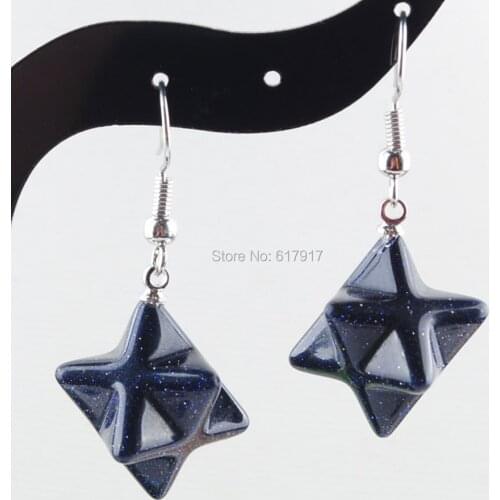 Anise star Women Drop Earrings Natural Blue Sand Gem Stone Bead Reiki Healing Earrings Bohemian Jewelry TR3136