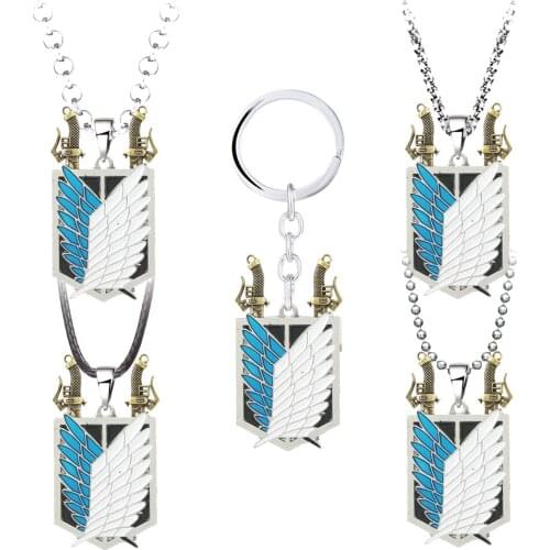 Attack On Titan Keychain Necklace Wings of Liberty Anime Key Holder Ring Cosplay Props Bag Pendant Men Charm Jewelry
