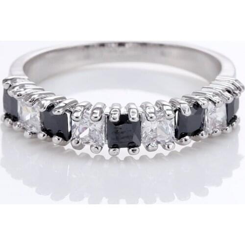 Black & White Women Wedding Ring Dazzling Crystal Zircon Delicate Gift Top Quality Female Classic Jewelry