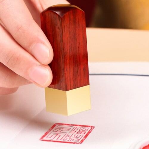 Chinese Traditional Style Wood Brass Custom Name Stamp With Inkpad Retro Personal Seal For Chinese English Japanese Korean Name
