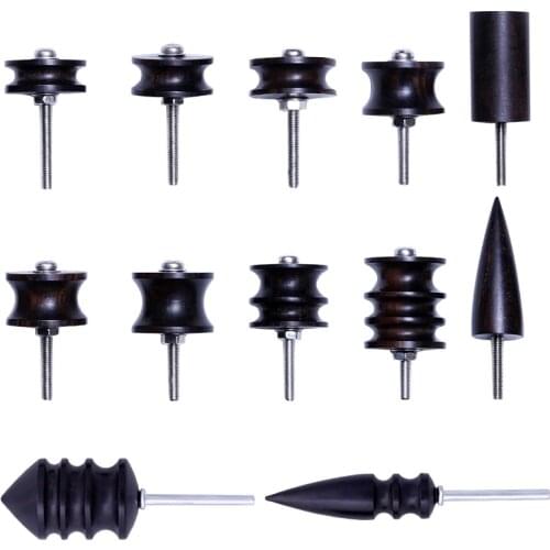 LMDZ 12 Stlye Ebony Wood Leather Edge Electric Polishing Slicker Leather Craft DIY Tools Pointed Tip Burnisher Grinding Head Set