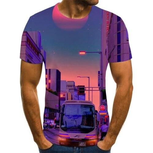 Summer mens and womens fashion short sleeve landscape pattern 3D printed o-neck casual T-shirt top street style T-shirt