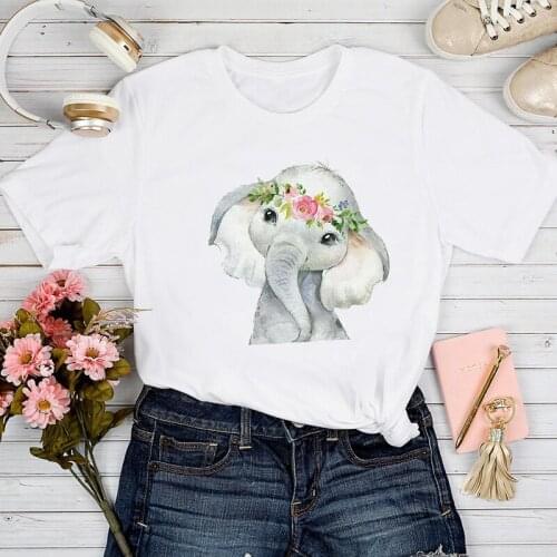 T-shirts Women Floral Elephant Cute Trend Style 90s Spring Summer Tshirt Top Lady Stylish Summer Print Clothes Tee T-Shirt
