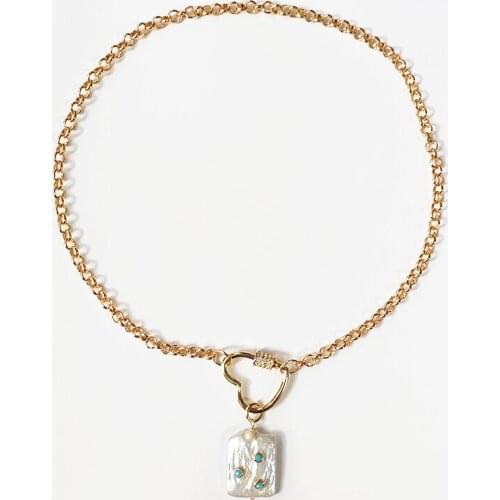 Punk round chain choker fashion openable heart-shaped carabiner pendant necklace gift for girls natural pearl Collar Jewelry