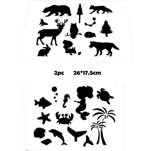 2pc Stencil Squirrel Animal Painting Template DIY Scrapbook Coloring Embossing Album Decoration Office School Supplies Reusable
