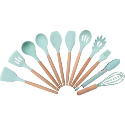 Food Grade Silicone Kitchenware Household Wooden Beech Handle Cooking Utensils Baking Tools Non-stick Spatula Kitchen Accessorie
