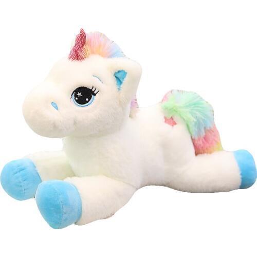 Crouching Unicorn doll plush toy little white horse pillow color horse tail doll