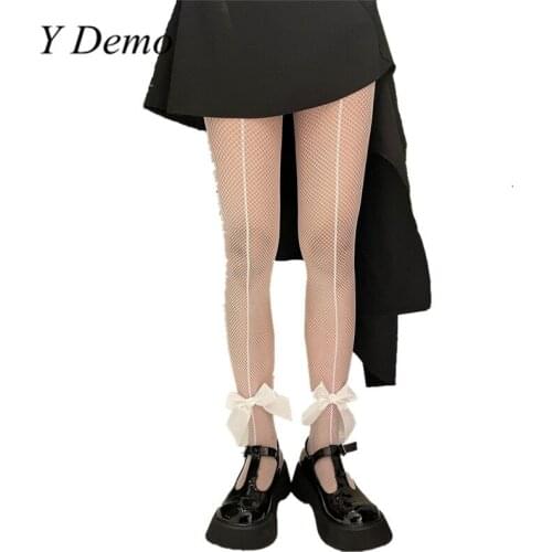Y Demo Harajuku Sweet Bows Mesh Tights Women Gothic Streetwear Black Long Stocking Female 2021 Tide