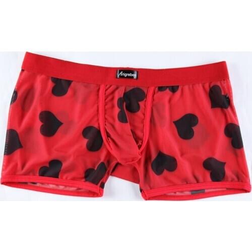 Mens Underwear New Sexy Hot Red Lip Mesh Love Low Waist Nylon Soft And Comfortable Breathable Fashion Casual Daily Boxer