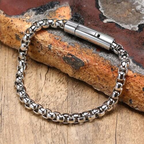 6mm Round Box Chain Bracelet For Men Stainless Steel Jewelry Bracelets