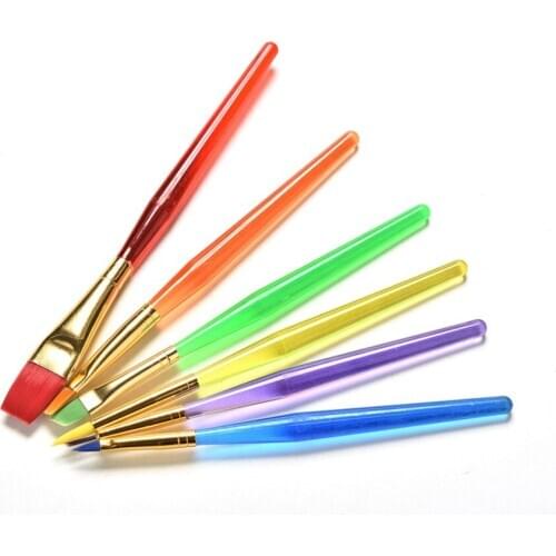 6 Pcs/Set NewNylon Handle Brush Paint Brush Set Watercolor Drawing Painting Kindergarten Crafts Kid Educational Craft Toy