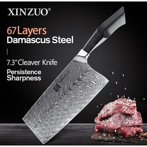 XINZUO 7.3 in Slicing Knife VG10 Damascus Steel Kitchen Knife Butchers Knives High Quality Black G10 Mosaic Brass Rivet Handle