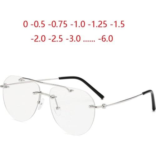 New Rimless Anti-blue Light Oval Prescription Eyeglasses Women Men Minus Lens Diopter Glasses 0 -0.5 -0.75 To -6.0