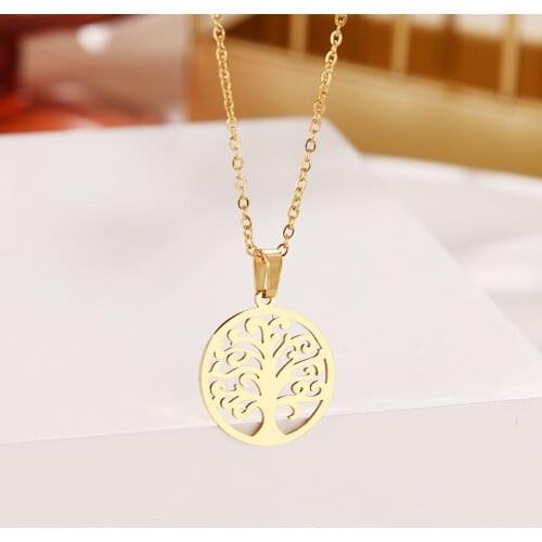 DOTIFI 316L Stainless Steel Necklace Round Pendant Lush Foliage Tree For Women Charm Statement Necklaces Jewelry Engagement Gift