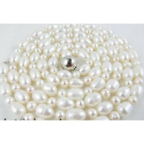 44'' White 8mm Rice Freshwater Pearl Necklace