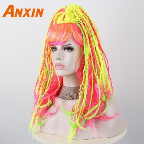 Anxin Bangs Braid Curly Hair New High-end Wig Mixed Color Over The Shoulder Long Hair Party Party Synthetic Fiber Synthetic Wig